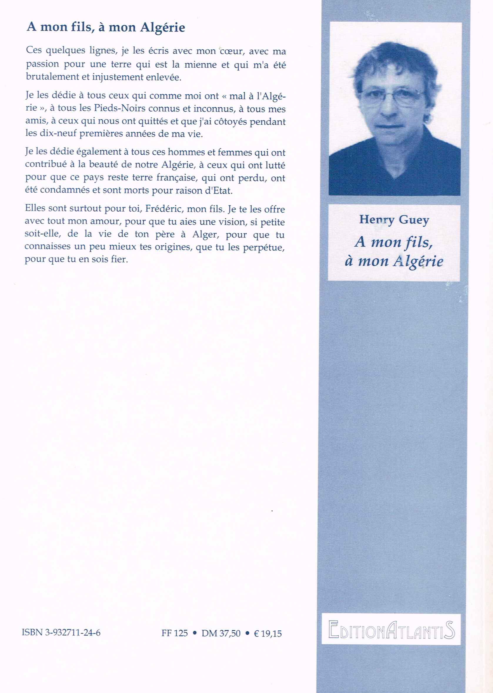 Back cover of A mon fils, à mon Algérie