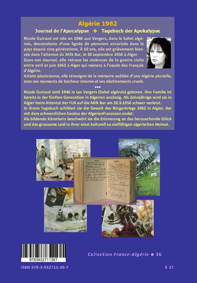 Back cover of Algérie 1962. Journal de l'Apocalypse / Tagebuch der Apokalypse. Préface de Boualem Sansal / Vorwort von Boualem Sansal