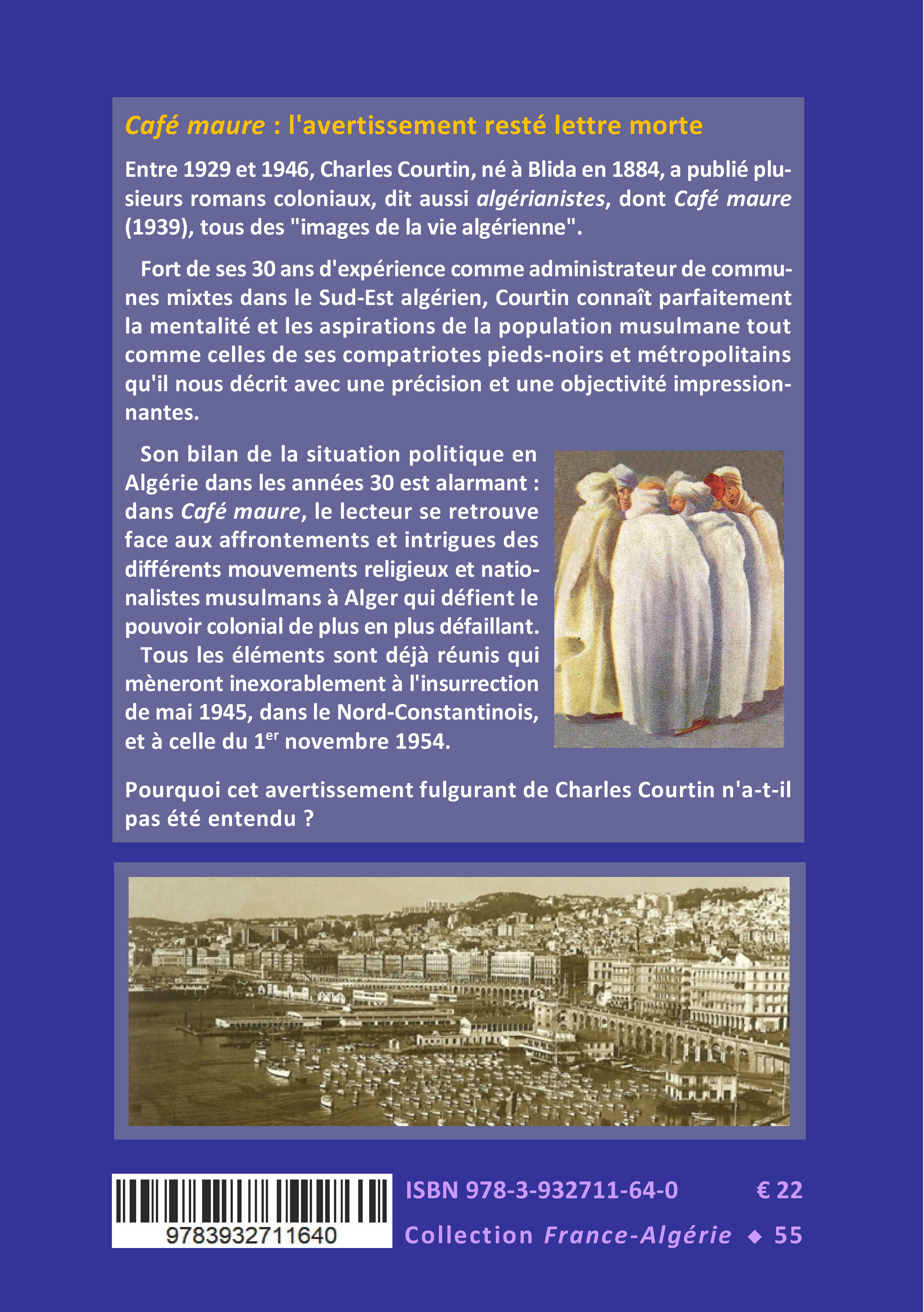 Back cover of Café maure. Algérie 1934. Roman colonial