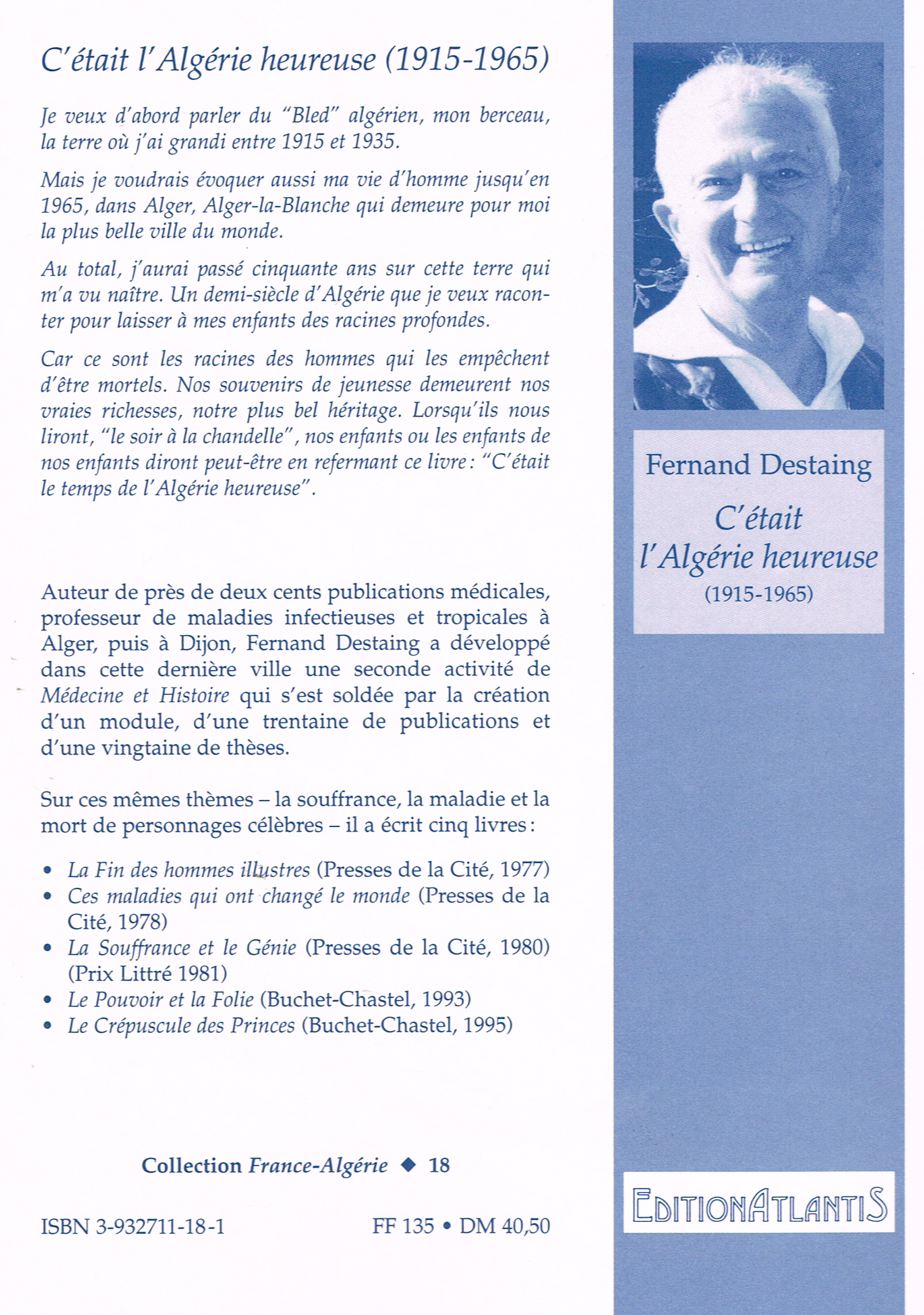 Back cover of C'était l'Algérie heureuse. 1915-1965. Nouvelle édition
