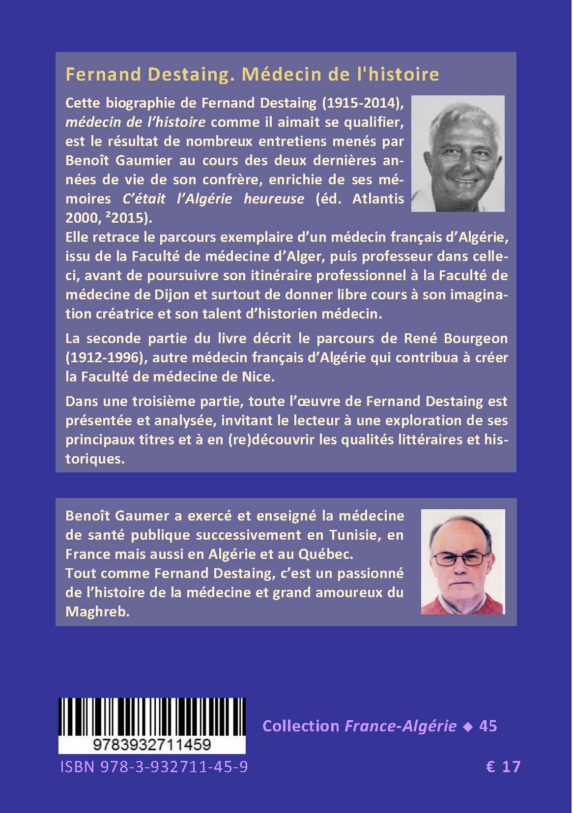 Back cover of Fernand Destaing. Médecin de l'histoire. Biographie