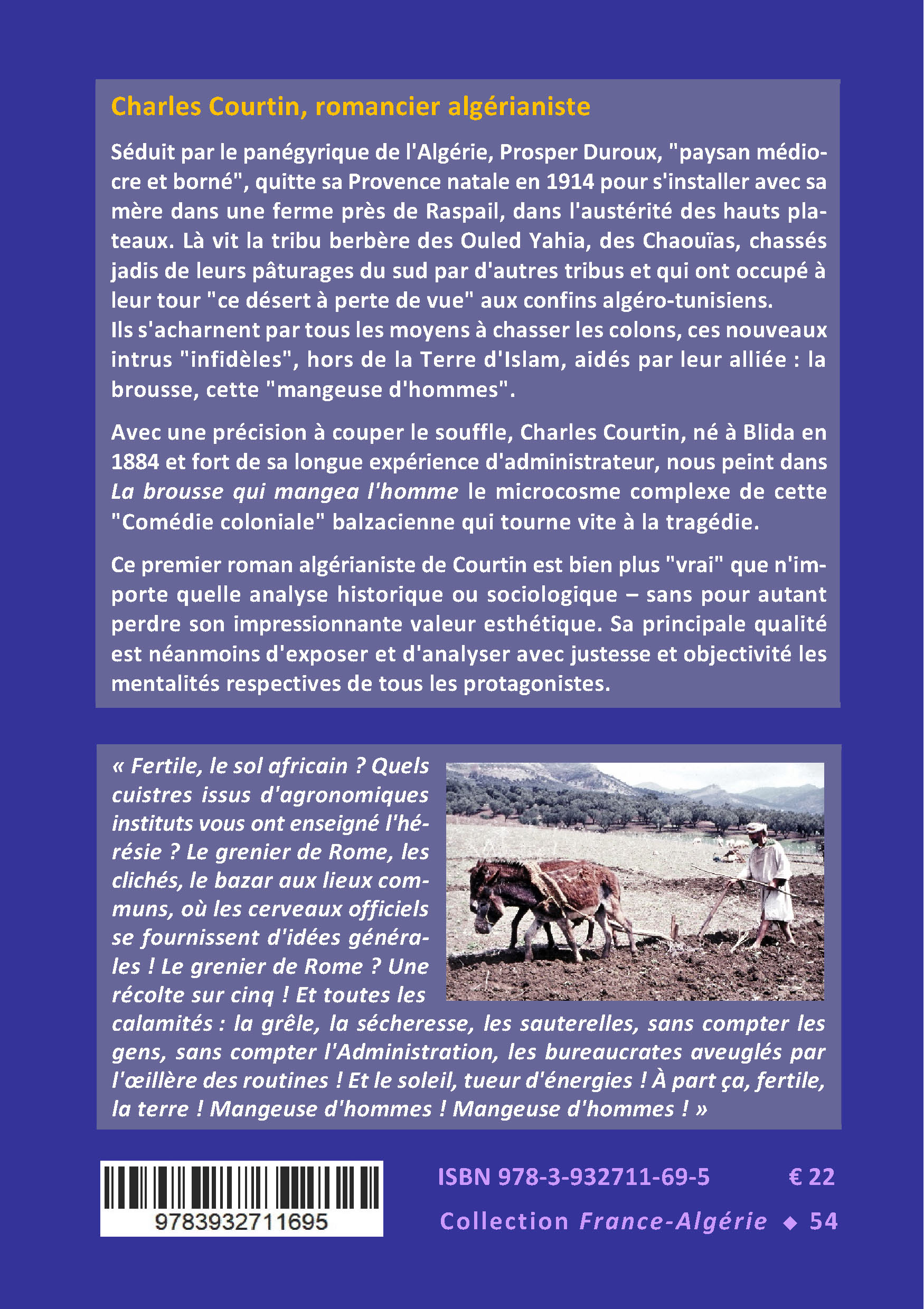 Back cover of La brousse qui mangea l'homme. Algérie 1914. Roman colonial