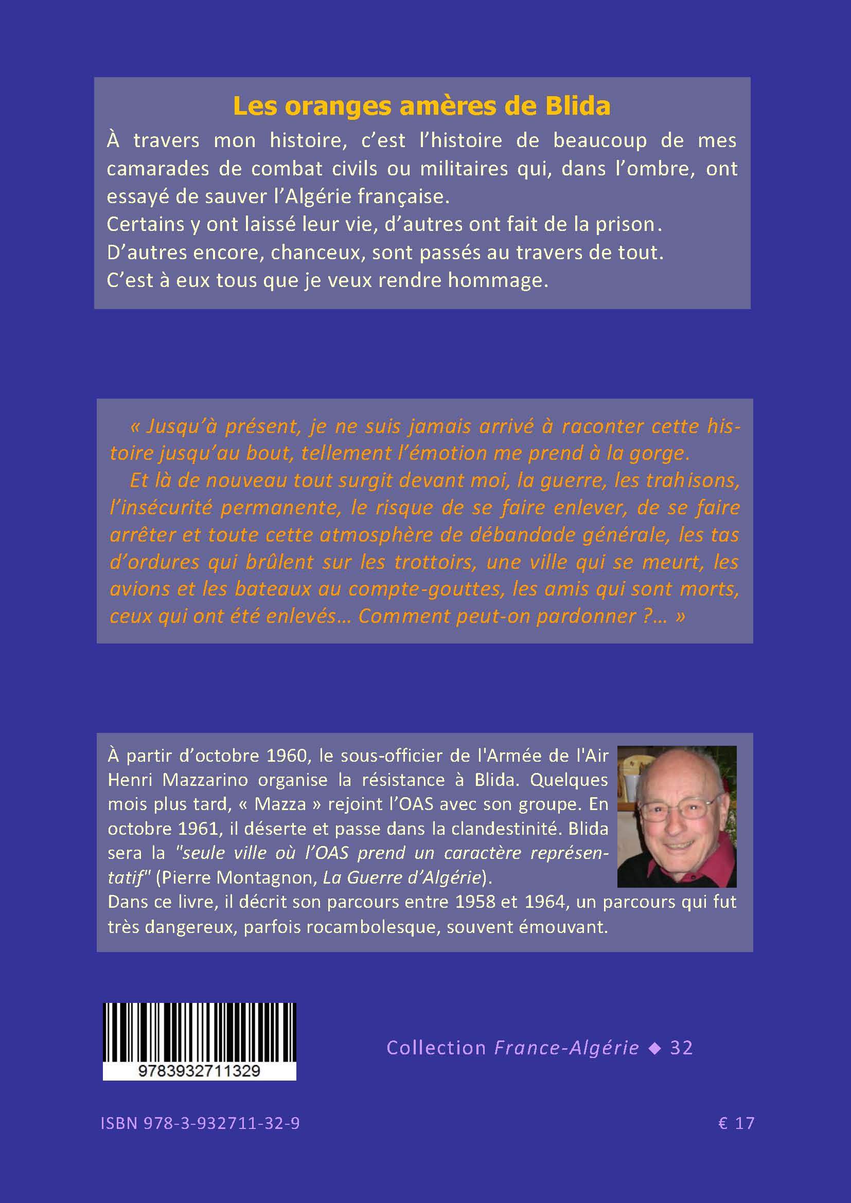 Back cover of Les oranges amères de Blida