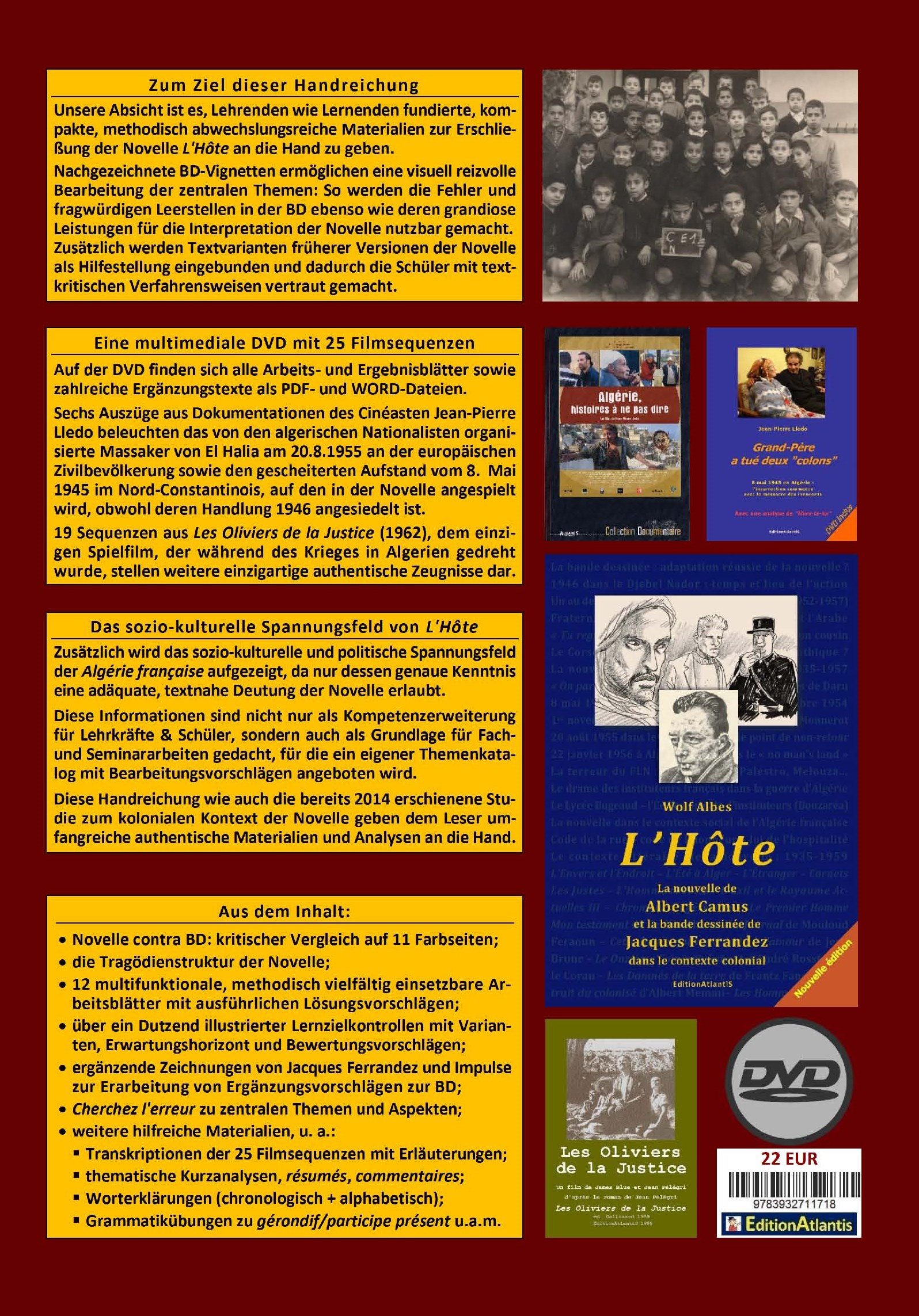 Back cover of L'Hôte. Albert Camus' Novelle. Jacques Ferrandez' 