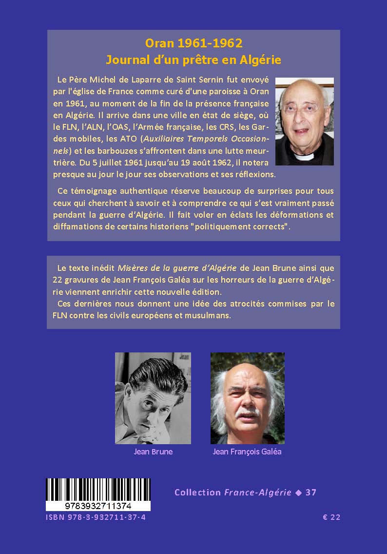 Back cover of Oran 1961-1962. Journal d’un prêtre en Algérie