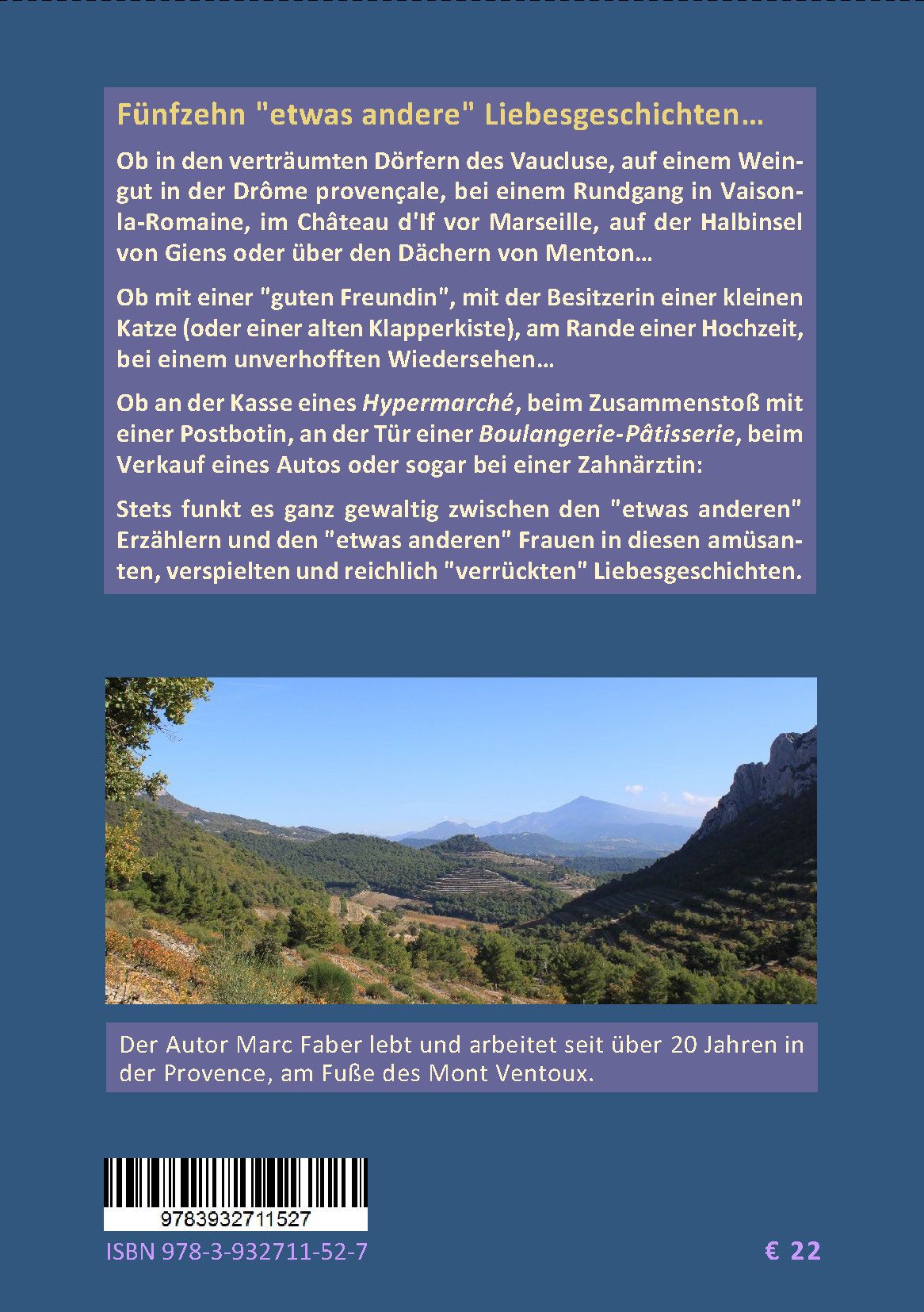 Back cover of Sonnensprossen. Fünfzehn etwas andere Liebesgeschichten aus der Provence